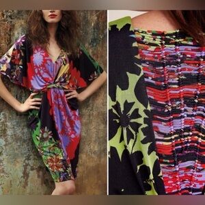 Ranna Gill x Anthropologie Multicolor Floral Knot-Front Dress. Size Medium.
